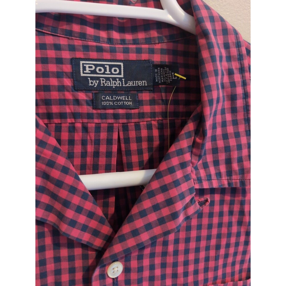 VTG Polo Ralph Lauren Caldwell Shirt Mens L Plaid Cotton Loop Camp Collar